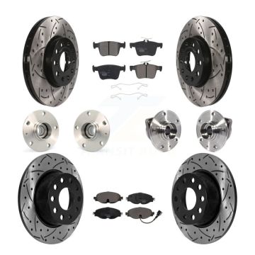 Front Rear Hub Bearing Coated Brake Rotor Pads Kit (10Pc) For 19-21 Volkswagen Jetta 1.4L KBB-125690