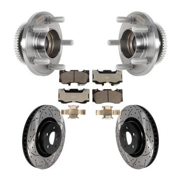 Front Hub Bearing Assembly Coated Drilled Slotted Brake Rotor & Pads Kit For Ford Mustang KBB-125760
