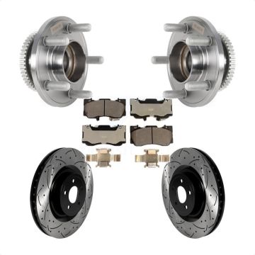 Front Hub Bearing Assembly Coated Drilled Slotted Brake Rotor & Pads Kit For Ford Mustang KBB-125764
