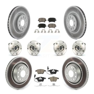 Front Rear Hub Bearings Coated Disc Brake Rotors And Pads Kit (10Pc) For Volkswagen CC KBB-125801