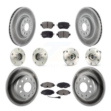 Front Rear Hub Bearing Coated Disc Brake Rotors And Pads Kit (10Pc) For Volkswagen Passat KBB-125990