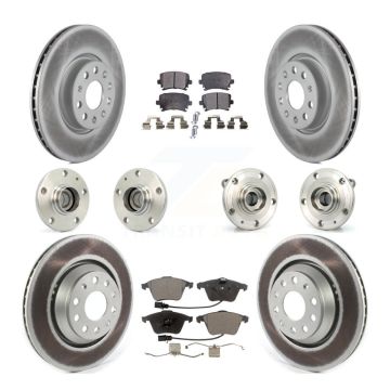 Front Rear Hub Bearings Coated Disc Brake Rotors And Pads Kit (10Pc) For Volkswagen CC KBB-125991