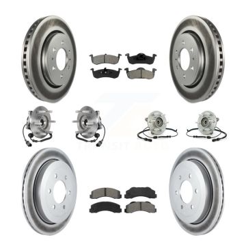 Front Rear Hub Bearing Coated Brake Rotor Pads Kit (10Pc) For Ford Expedition Lincoln 4WD KBB-126126