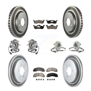 Front Rear Hub Bearing Coated Brake Rotor Pads Kit (10Pc) For Ford Expedition Lincoln 4WD KBB-126216