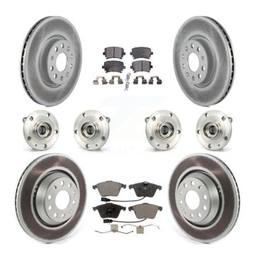 Front Rear Hub Bearings Coated Disc Brake Rotors And Pads Kit (10Pc) For Volkswagen CC KBB-126242