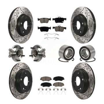 Front Rear Hub Bearing Coated Disc Brake Rotor And Ceramic Pad Kit (10Pc) For Honda Civic KBB-126588