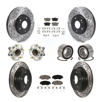 Front Rear Wheel Hub Bearing Coated Disc Brake Rotor And Pads Kit (10Pc) For Honda Accord KBB-126589