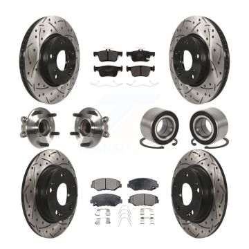Front Rear Wheel Hub Bearing Coated Disc Brake Rotors And Pads Kit (10Pc) For Honda Civic KBB-126607
