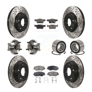 Front Rear Hub Bearing Coated Disc Brake Rotor And Ceramic Pad Kit (10Pc) For Honda Civic KBB-126640