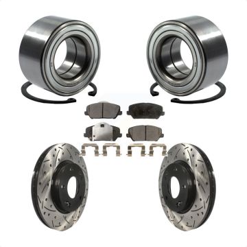 Front Wheel Bearing Coated Drilled Slotted Disc Brake Rotor Pad Kit For 2014 Kia Forte LX KBB-126648