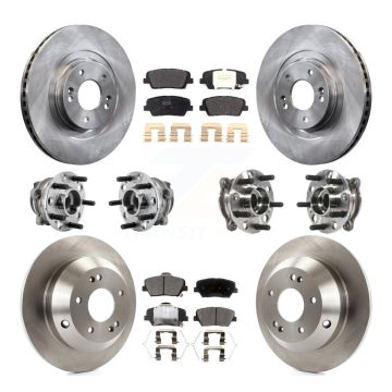 Front Rear Hub Bearing Disc Brake Rotor And Pads Kit (10Pc) For 2016-2020 Kia Sorento FWD KBB-126861