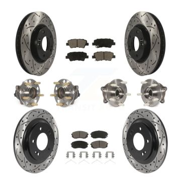 Front Rear Hub Bearings Coated Disc Brake Rotors And Pads Kit (10Pc) For Hyundai Sonata KBB-126953