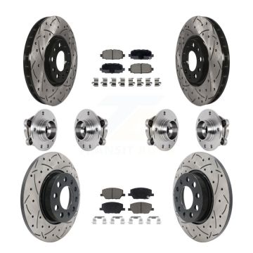 Front Rear Hub Bearings Coated Disc Brake Rotors And Pads Kit (10Pc) For Jeep Compass AWD KBB-126979
