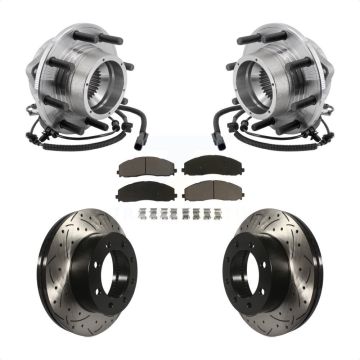 Front Hub Bearing Assembly Drilled Slot Brake Rotor Pad Kit For Ford F-350 Super Duty 4WD KBB-127003