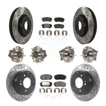 Front Rear Hub Bearings Coated Disc Brake Rotors And Pads Kit (10Pc) For Hyundai Sonata KBB-127016