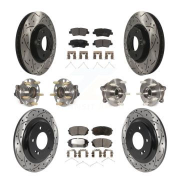 Front Rear Hub Bearings Coated Disc Brake Rotors And Pads Kit (10Pc) For Hyundai Sonata KBB-127017