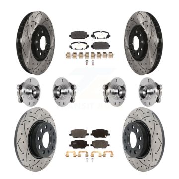 Front Rear Hub Bearings Coated Disc Brake Rotors And Pads Kit (10Pc) For Jeep Compass AWD KBB-127038