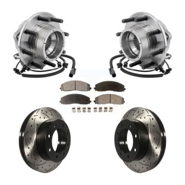 Front Hub Bearing Assembly Drilled Slot Brake Rotor Pad Kit For Ford F-350 Super Duty 4WD KBB-127069