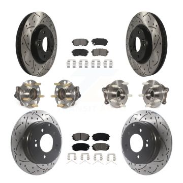 Front Rear Hub Bearings Coated Disc Brake Rotors And Pads Kit (10Pc) For Hyundai Sonata KBB-127077