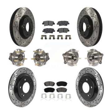 Front Rear Hub Bearings Coated Disc Brake Rotors And Pads Kit (10Pc) For Hyundai Sonata KBB-127078