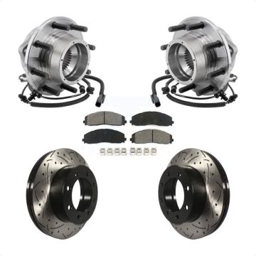 Front Hub Bearing Assembly Drilled Slot Brake Rotor Pad Kit For Ford F-350 Super Duty 4WD KBB-127109