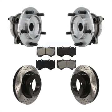 Front Hub Bearing Assembly Drilled Slot Brake Rotor Pad Kit For Toyota Tundra Sequoia 4WD KBB-127113