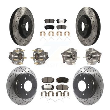 Front Rear Hub Bearings Coated Disc Brake Rotors And Pads Kit (10Pc) For Hyundai Sonata KBB-127128