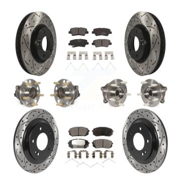 Front Rear Hub Bearings Coated Disc Brake Rotors And Pads Kit (10Pc) For Hyundai Sonata KBB-127129