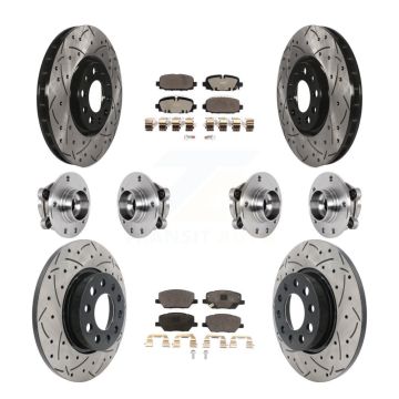 Front Rear Hub Bearings Coated Disc Brake Rotors And Pads Kit (10Pc) For Jeep Compass AWD KBB-127139