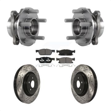 Front Hub Bearing Assembly Coated Drilled Slot Brake Rotor & Pad Kit For Lincoln Nautilus KBB-127155