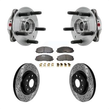 Front Hub Bearing Assembly Coated Drilled Slotted Brake Rotor & Pad Kit For Jeep Wrangler KBB-127163