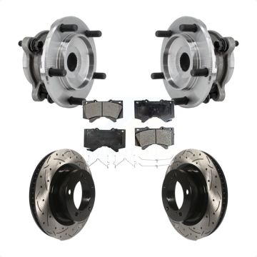 Front Hub Bearing Assembly Drilled Slot Brake Rotor Pad Kit For Toyota Tundra Sequoia 4WD KBB-127170