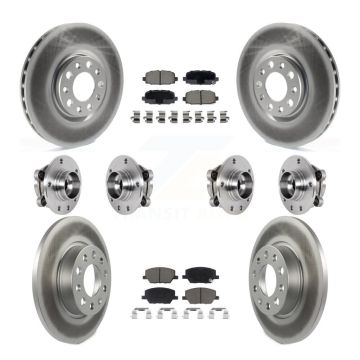 Front Rear Hub Bearings Coated Disc Brake Rotors And Pads Kit (10Pc) For Jeep Compass AWD KBB-127195