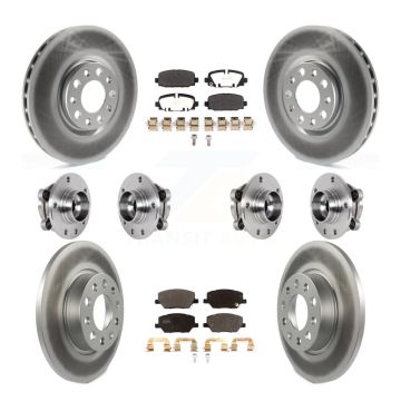 Front Rear Hub Bearings Coated Disc Brake Rotors And Pads Kit (10Pc) For Jeep Compass AWD KBB-127272