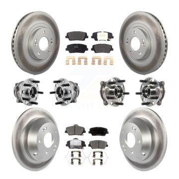 Front Rear Hub Bearing Coated Brake Rotor & Pads Kit (10Pc) For 2016-2020 Kia Sorento FWD KBB-127297