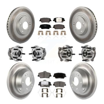 Front Rear Hub Bearing Coated Brake Rotor & Pads Kit (10Pc) For 2016-2020 Kia Sorento FWD KBB-127425