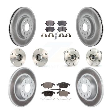 Front Rear Hub Bearing Coated Disc Brake Rotor Pads Kit (10Pc) For Volkswagen GTI Audi A3 KBB-127955