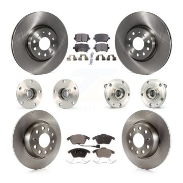 Front Rear Hub Bearings Disc Brake Rotors And Pads Kit (10Pc) For Volkswagen GTI Audi A3 KBB-127957