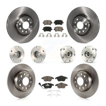 Front Rear Hub Bearings Disc Brake Rotors And Pads Kit (10Pc) For Volkswagen GTI Audi A3 KBB-127964