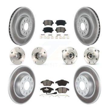 Front Rear Hub Bearing Coated Disc Brake Rotor Pads Kit (10Pc) For Volkswagen GTI Audi A3 KBB-127965