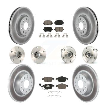 Front Rear Hub Bearing Coated Disc Brake Rotor Pads Kit (10Pc) For Volkswagen GTI Audi A3 KBB-127966