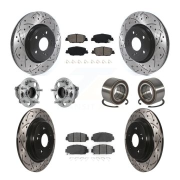 Front Rear Hub Bearing Assembly Coated Disc Brake Rotor And Pad Kit (10Pc) For Honda CR-V KBB-128262