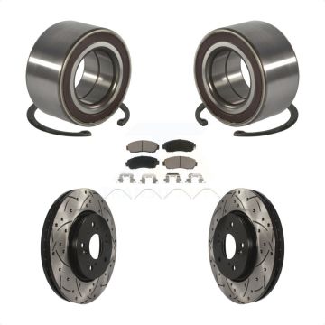 Front Wheel Bearing Coated Drilled Slot Brake Rotor Pads Kit For 2012-2016 Honda CR-V AWD KBB-128286