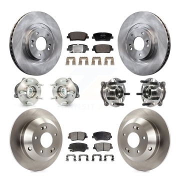 Front Rear Hub Bearings Disc Brake Rotors And Pads Kit (10Pc) For Hyundai Santa Fe Sport KBB-128427