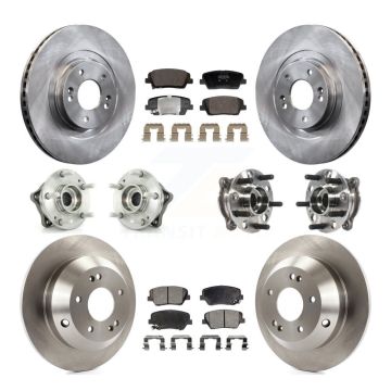 Front Rear Hub Bearings Disc Brake Rotors And Pads Kit (10Pc) For Hyundai Santa Fe Sport KBB-128428