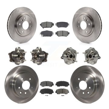 Front Rear Hub Bearing Brake Rotor Pads Kit (10Pc) For 2019 Nissan Rogue Sport S with AWD KBB-128564