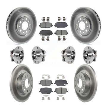 Front Rear Hub Bearings Coated Disc Brake Rotors And Pads Kit (10Pc) For Jeep Compass AWD KBB-128645