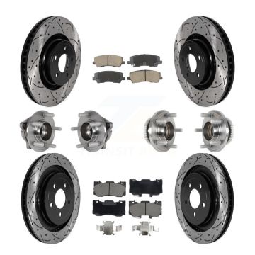 Front Rear Hub Bearings Coated Disc Brake Rotors And Pads Kit (10Pc) For Ford Mustang KBB-128847