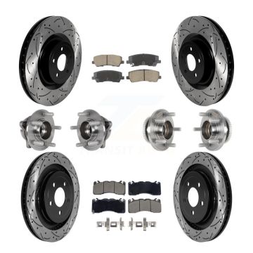 Front Rear Hub Bearings Coated Disc Brake Rotors And Pads Kit (10Pc) For Ford Mustang KBB-128849