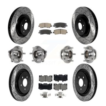 Front Rear Hub Bearings Coated Disc Brake Rotors And Pads Kit (10Pc) For Ford Mustang KBB-128850